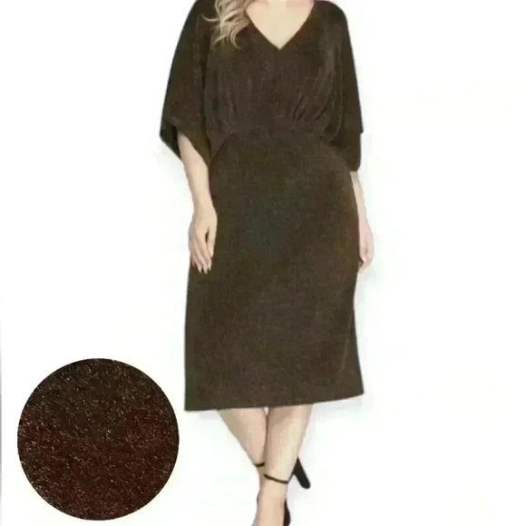 Eloquii Kimono Sleeve Midi Dress Stretch Metallic Gold Plus Size 14 16 NWT - Picture 1 of 8